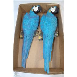 PAIR OF TWO BLUE HANGING PARROTS