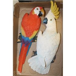 PAIR OF WHITE & RED HANGING PARROTS