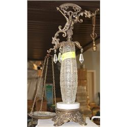 VINTAGE BRASS & CRYSTAL SCALE OF JUSTICE W/ MARBLE