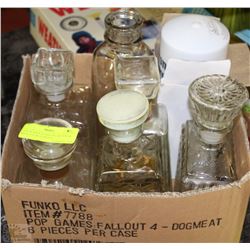 LOT OF 6PCS GLASS DECANTERS & MILK JUG W/ CORONA