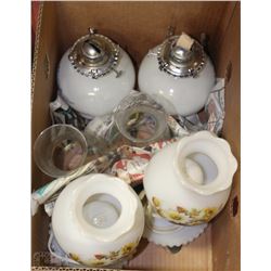LOT OF 4 LAMPS 2 OIL LAMPS & 2 MILK GLASS LAMPS