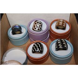 FLAT WITH COCONUT RINGS,WOODEN RINGS, AND GLASS