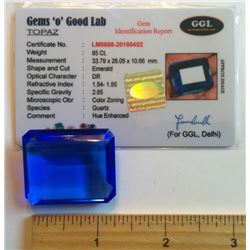 85 CT EMERALD CUT BLUE TOPAZ GEMSTONE