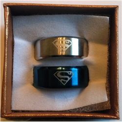 LOT OF 2 STAINLESS STEEL SUPERMAN RINGS