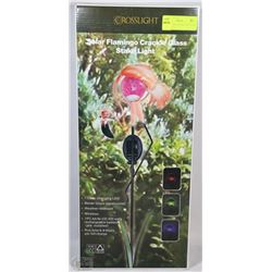 SOLAR FLAMINGO CRACKLE GLASS STAKE LIGHT