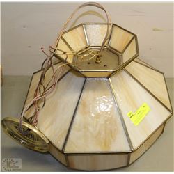 VINTAGE BRASS AND STAINED GLASS CHANDELIER