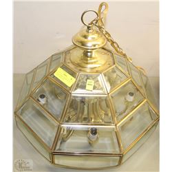 VINTAGE BRASS AND BEVELLED GLASS CHANDELIER