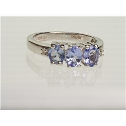 #20-STERLING SILVER TANZANITE AND DIAMOND RING