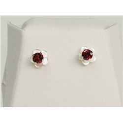 #27-10KT GOLD GARNET AND MOTHER OF PEARL EARRINGS