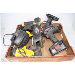 LOT OF MISCELLANOUS DRILLS AND LIGHTS AND TOOLS