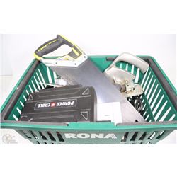 BIN OF MISC TOOLS INCLUDING PORTER CABLE BITS &