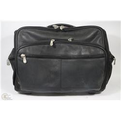 BLACK LEATHER CARRY-ON BAG ON WHEELS