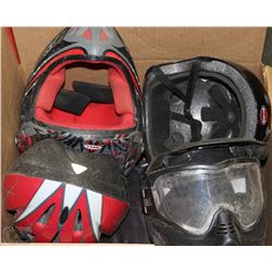 FIVE ASSORTED HELMETS INCLUDING MOTORCYCLE HELMET,