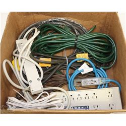 BOX OF EXTENSION CORDS & POWER BARS