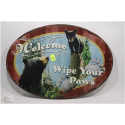 METAL SIGN SAYING "WELCOME - WIPE YOUR PAWS"