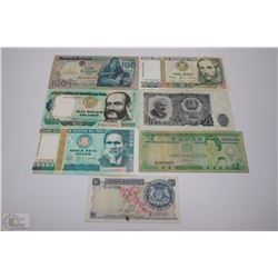 LOT OF 7 FOREIGN MONEY BILLS  INCLUDING FIJI,