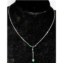 #3- 925 SILVER GREEN GLASS PENDANT  16" CHAIN