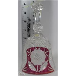 CRANBERRY ETCHED FLOWER CRYSTAL DINNER BELL