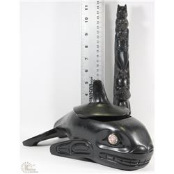 BLACK TOTEM POLE AND WHALE MARKED BOMA CANADA