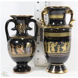 TWO 24K GOLD TRIM VASES HAND MADE IN GREECE