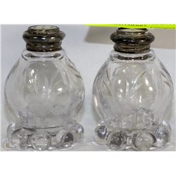 PAIR OF ANTIQUE SILVER BUTTON TOP ETCHED CHERRY