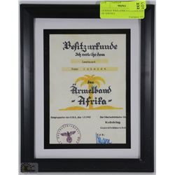 GERMAN WWII AFRICA CERTIFICATE OF SERVICE