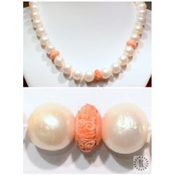 #50-FRESHWATER PEARL & POLY CORAL FLORAL SHAPE