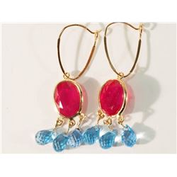 10K GOLD RUBY(10.20CT) & BLUE TOPAZ EARRINGS