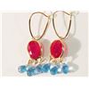 Image 1 : 10K GOLD RUBY(10.20CT) & BLUE TOPAZ EARRINGS