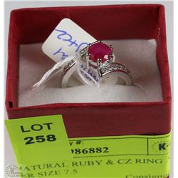 #17-NATURAL RUBY & CZ RING .925 SILVER SIZE 7.5