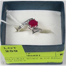 #16-NATURAL RUBY & CZ RING .925 SILVER SIZE 6