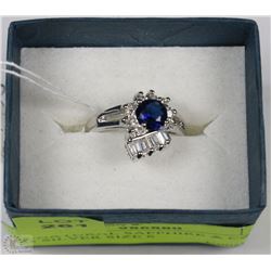 #15-NATURAL SAPPHIRE & CZ RING .925 SILVER SIZE 6