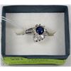 Image 1 : #15-NATURAL SAPPHIRE & CZ RING .925 SILVER SIZE 6
