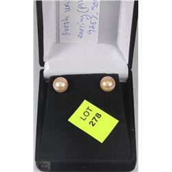 #9-FRESH WATER PEARL EARRINGS PINK .925 SILVER