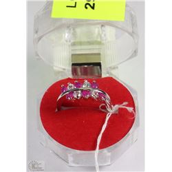 #19-NATURAL RUBY & CZ RING .925 SILVER SIZE 7.5