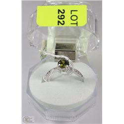 #20-NATURAL PERIDOT & CZ RING .925 SILVER SIZE 8.5