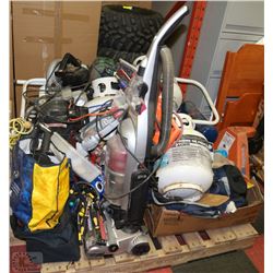 PALLET WITH PROPANE TANKS, AIR COMPRESSOR, AND