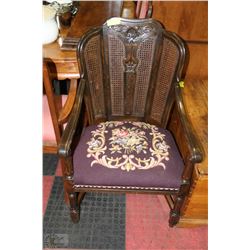 WOOD & WICKER NEEDLEPOINT PARLOUR CHAIR