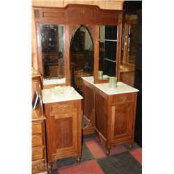 WOOD & MARBLE TOP VANITY UNIT