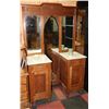 Image 1 : WOOD & MARBLE TOP VANITY UNIT