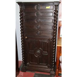 CARVED DARK WOODEN LINGERIE CHEST W/ 5 DRAWERS &