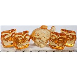 COLLECTION OF FOUR CRYSTAL OWLS & ONE FISH
