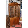 Image 1 : VINTAGE WOODEN CORNER CURIO CABINET WITH 2 DOORS