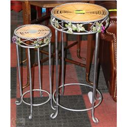 PAIR OF METAL & RATTAN PLANT STANDS