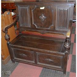 ANTIQUE WOODEN HALL STORAGE BENCH