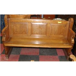CARVED SOLID OAK CHURCH PEW