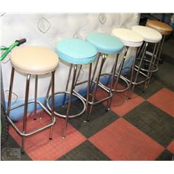 SET OF 6 VINTAGE MULTI COLOUR CHROME BAR STOOLS