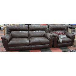 BROWN LEATHER ELECTRIC RECLINING SOFA WITH