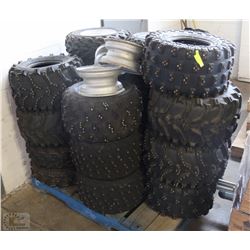 PALLET OF STUDDED QUAD TIRES AND RIMS