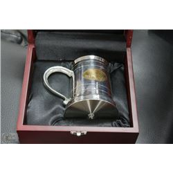 NEW ENGRAVABLE SILVER CUP WITH GOLD MEDAL IN WOOD